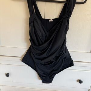 BADGLEY MISCHKA SOLIDS ADJUST DRAPED MAILLOT 1 PIECE SWIMSUIT BLACK